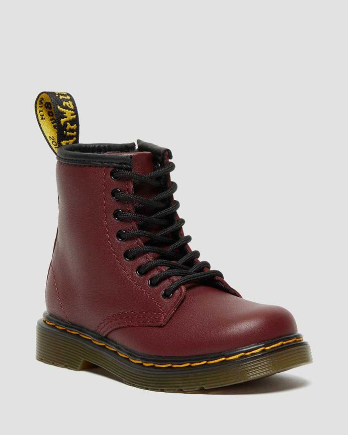 Dr Martens Kids Toddler 1460 Softy T Leather Lace Up Boots Burgundy - 62073HPTD